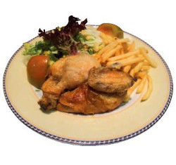 1/2 chicken with salad and potatoes